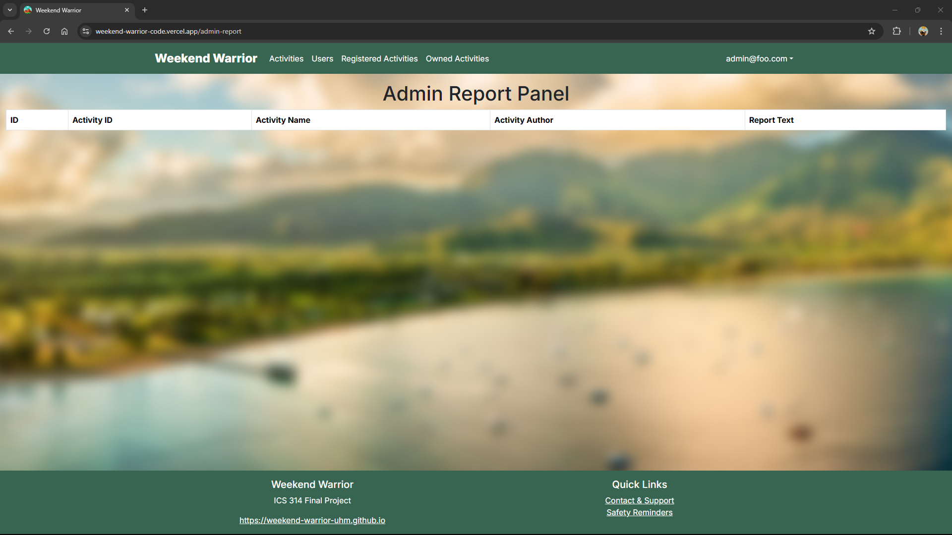 Admin Page Screenshot 1