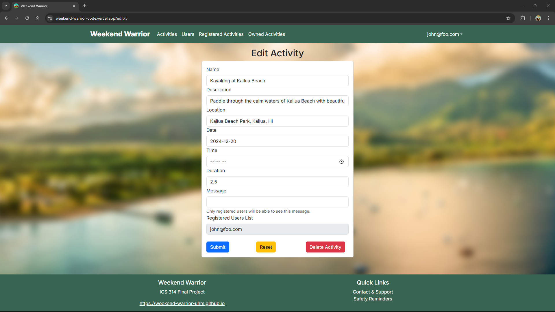 List Contacts Page Screenshot