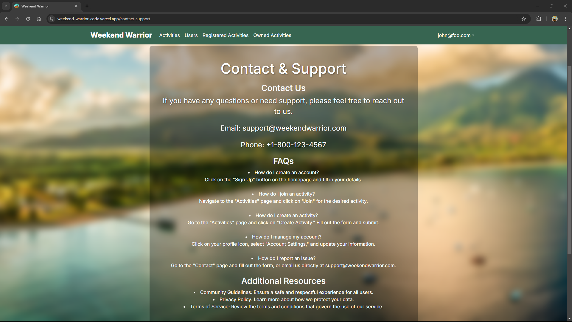 Admin Page Screenshot 1