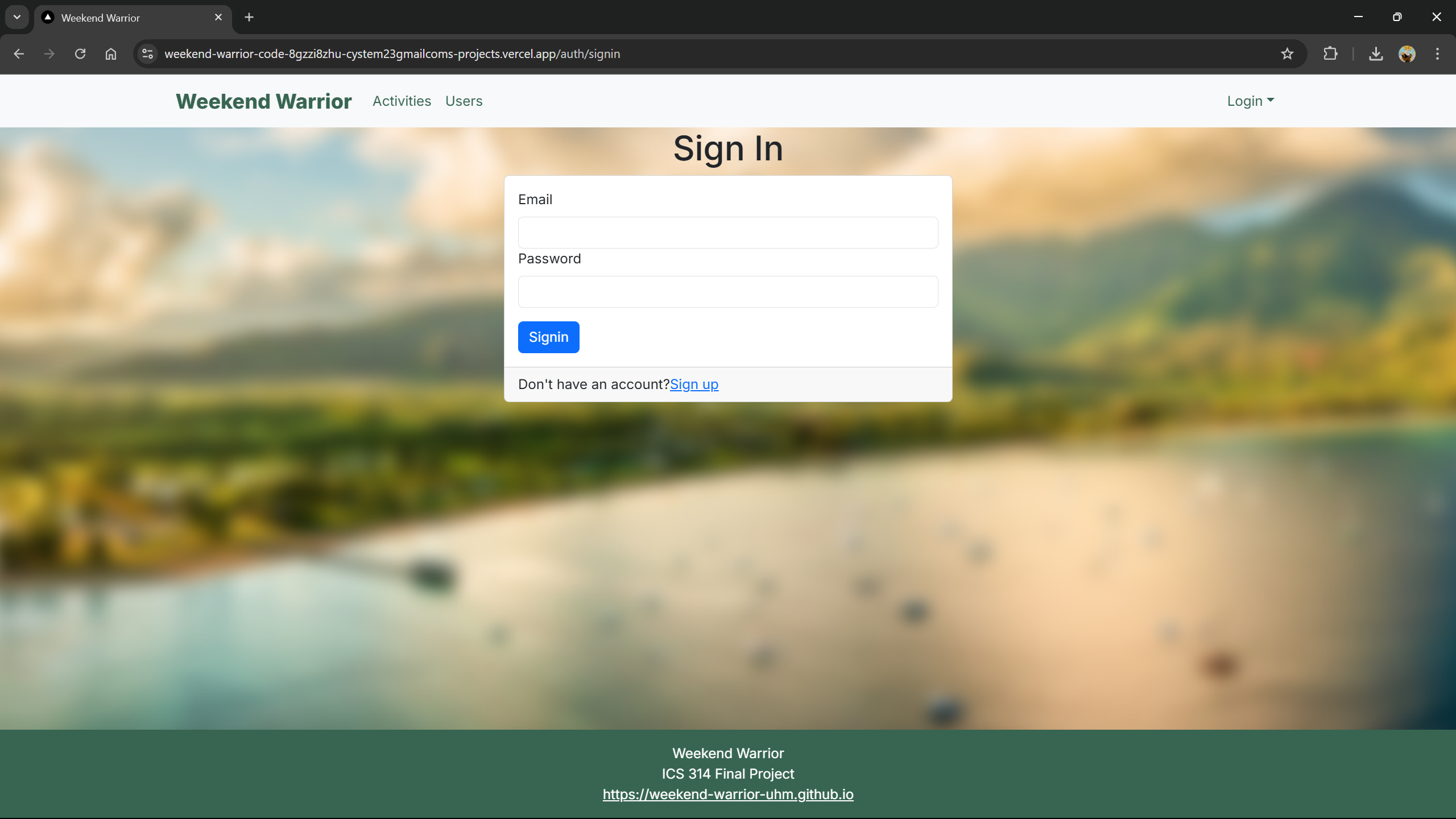 Sign In Page Screenshot